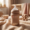 Qarzuvin™ Natural Feeding Baby Bottle – Anti-Colic Wide-Neck Baby Bottle with Breast-Like Silicone Nipple (Latte Brown Collection)