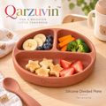 Qarzuvin™ Silicone Divided Toddler Plate with Matching Spoon, 100% Food-Grade Self-Feeding Plate for Babies &amp; Toddlers, Terracotta