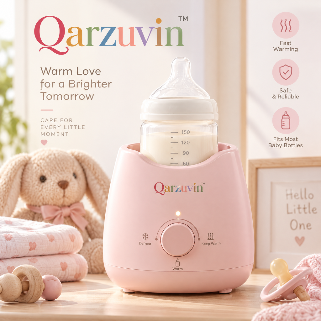 Qarzuvin™ 3-in-1 Compact Baby Bottle Warmer with 360° Gentle Heating, Food-Grade 304 Stainless Steel &amp; Easy One-Knob Control