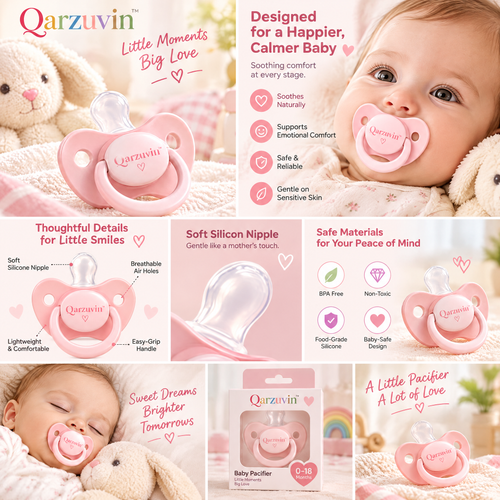 Qarzuvin™ Ultra-Soft Silicone Baby Pacifier – Ergonomic Breathable Shield with Easy-Grip Ring, BPA-Free Soother for Newborns &amp; Infants, Pastel Pink