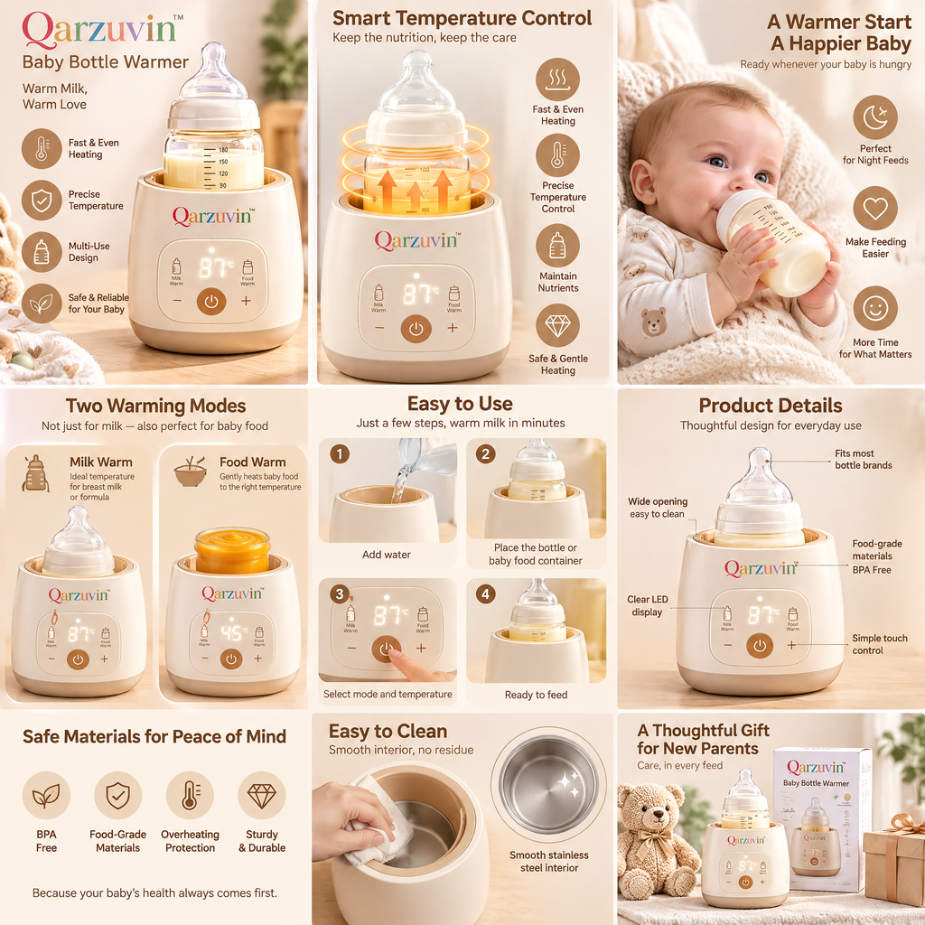 Qarzuvin™ 2-in-1 Digital Baby Bottle Warmer &amp; Food Heater with Precise LED Temperature Control, Fits Most Bottle Sizes