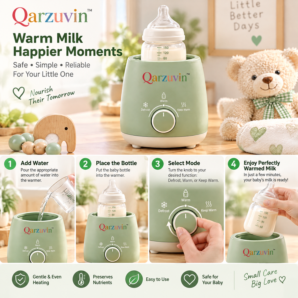 Qarzuvin™ 3-in-1 Baby Bottle Warmer – Fast &amp; Gentle Milk Warmer with Defrost, Warm &amp; 24H Keep Warm Functions for Breastmilk and Formula