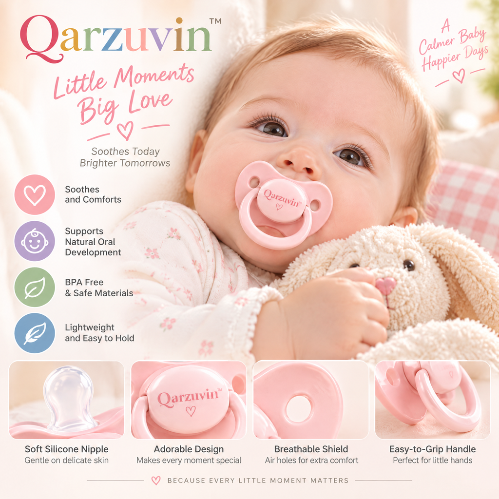 Qarzuvin™ Ultra-Soft Silicone Baby Pacifier – Ergonomic Breathable Shield with Easy-Grip Ring, BPA-Free Soother for Newborns &amp; Infants, Pastel Pink