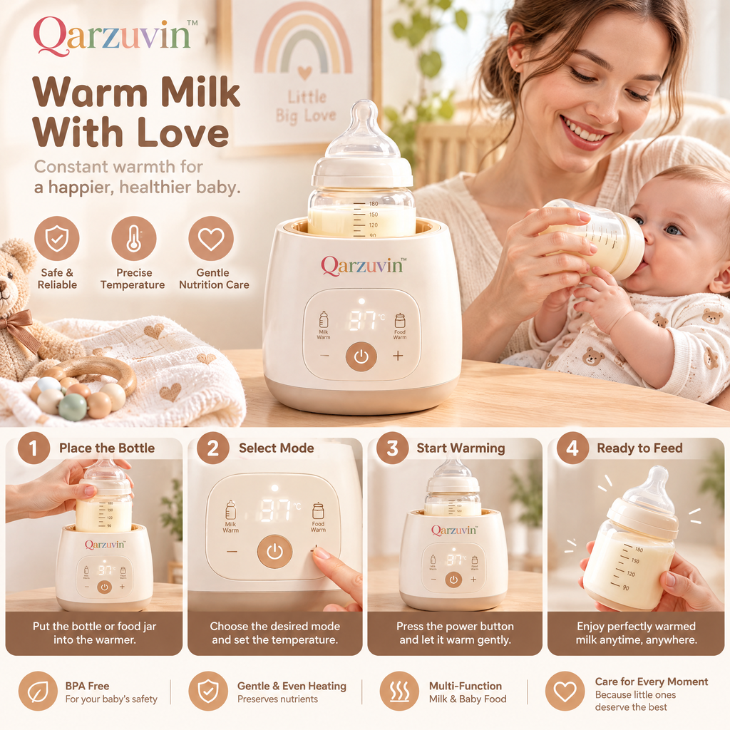 Qarzuvin™ 2-in-1 Digital Baby Bottle Warmer &amp; Food Heater with Precise LED Temperature Control, Fits Most Bottle Sizes