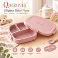 Qarzuvin™ Silicone Divided Baby Plate with Secure-Lock Lid – 3-Compartment Portable Bento Food Container for Babies &amp; Toddlers, BPA-Free, Microwave &amp; Dishwasher Safe (Dusty Pink)